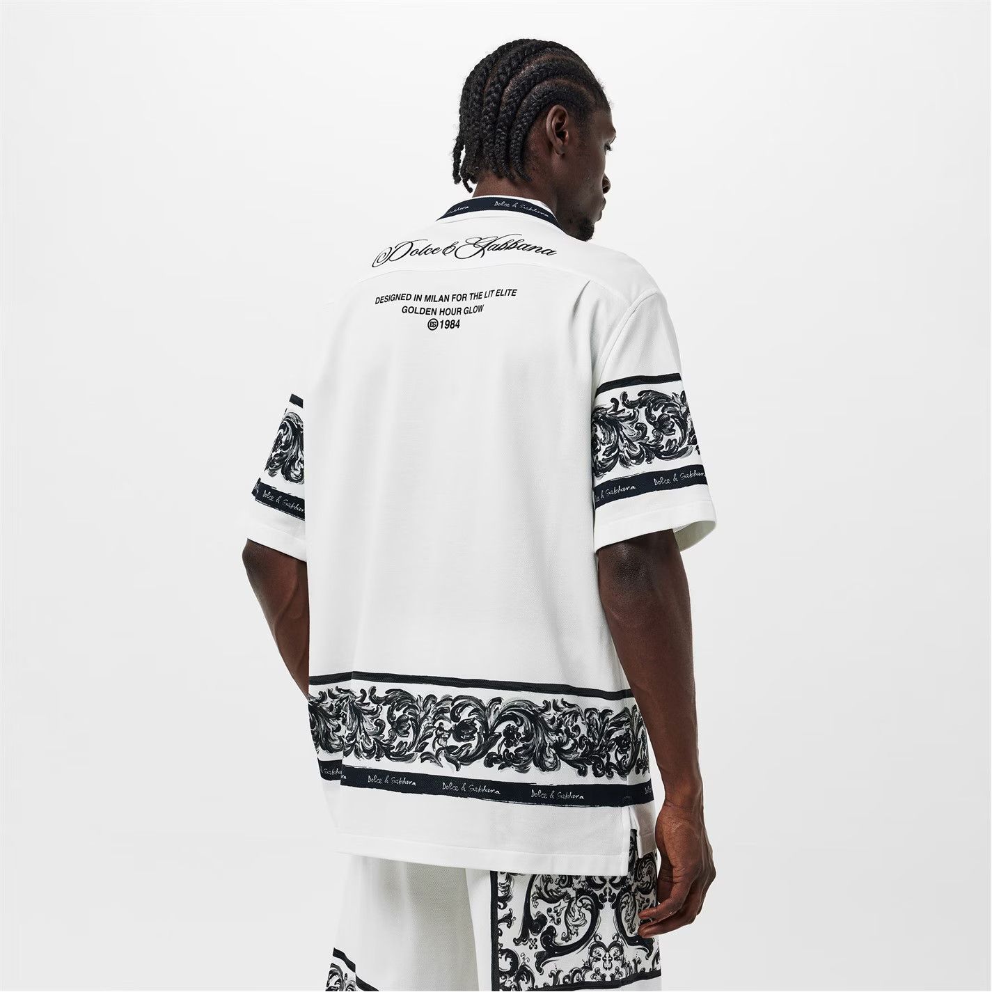 Dolce & Gabbana o1g2r1mq0426 Short Sleeve Bowling Shirt in White/Black Size US L / EU 52-54 / 3 - 4 Thumbnail