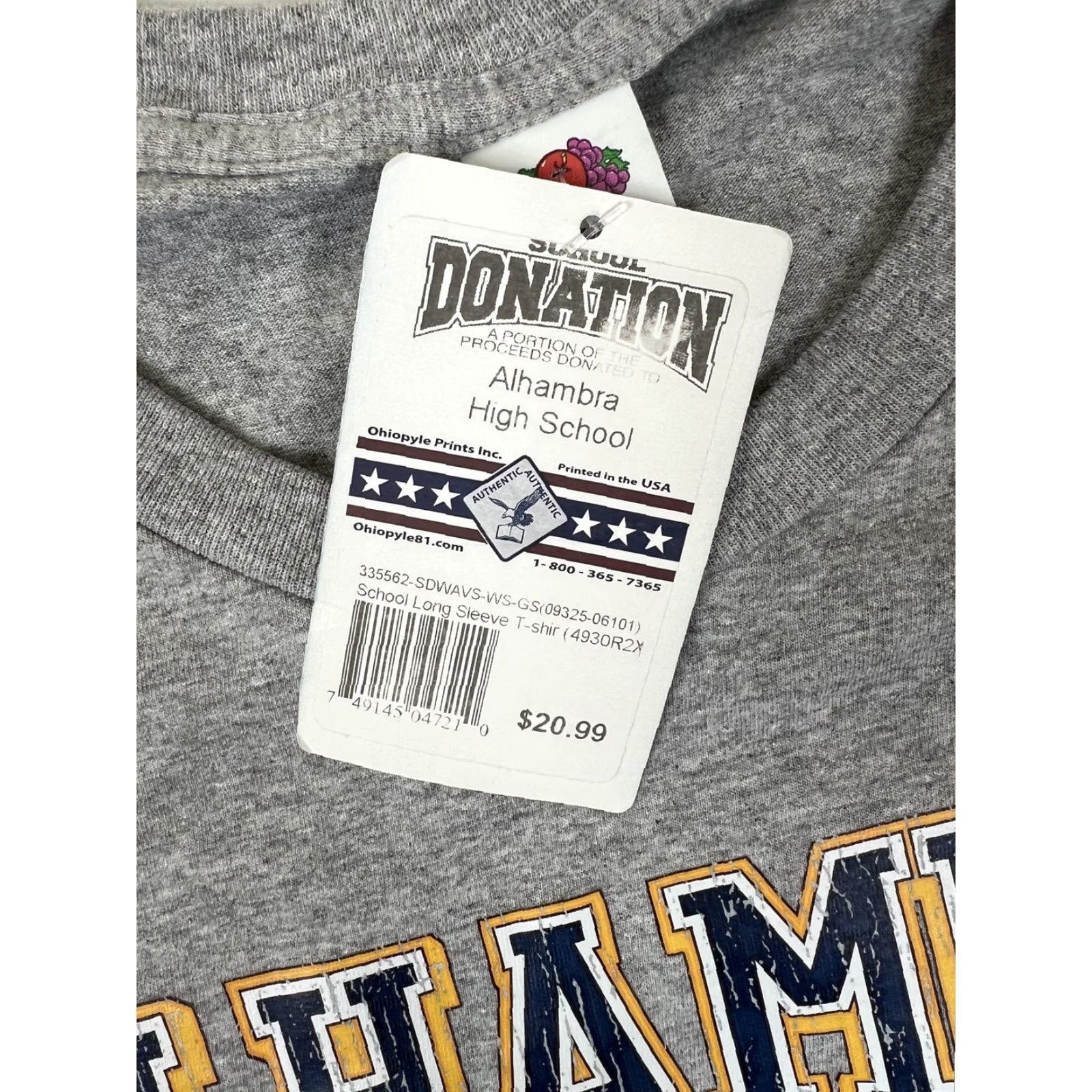 Fruit Of The Loom VINTAGE Alhambra Bulldogs Long Sleeve Shirt Mens 2XL Gray 90% cotton 10% polyester Crew Neck Graphic Print Size US XXL / EU 58 / 5 - 4 Thumbnail