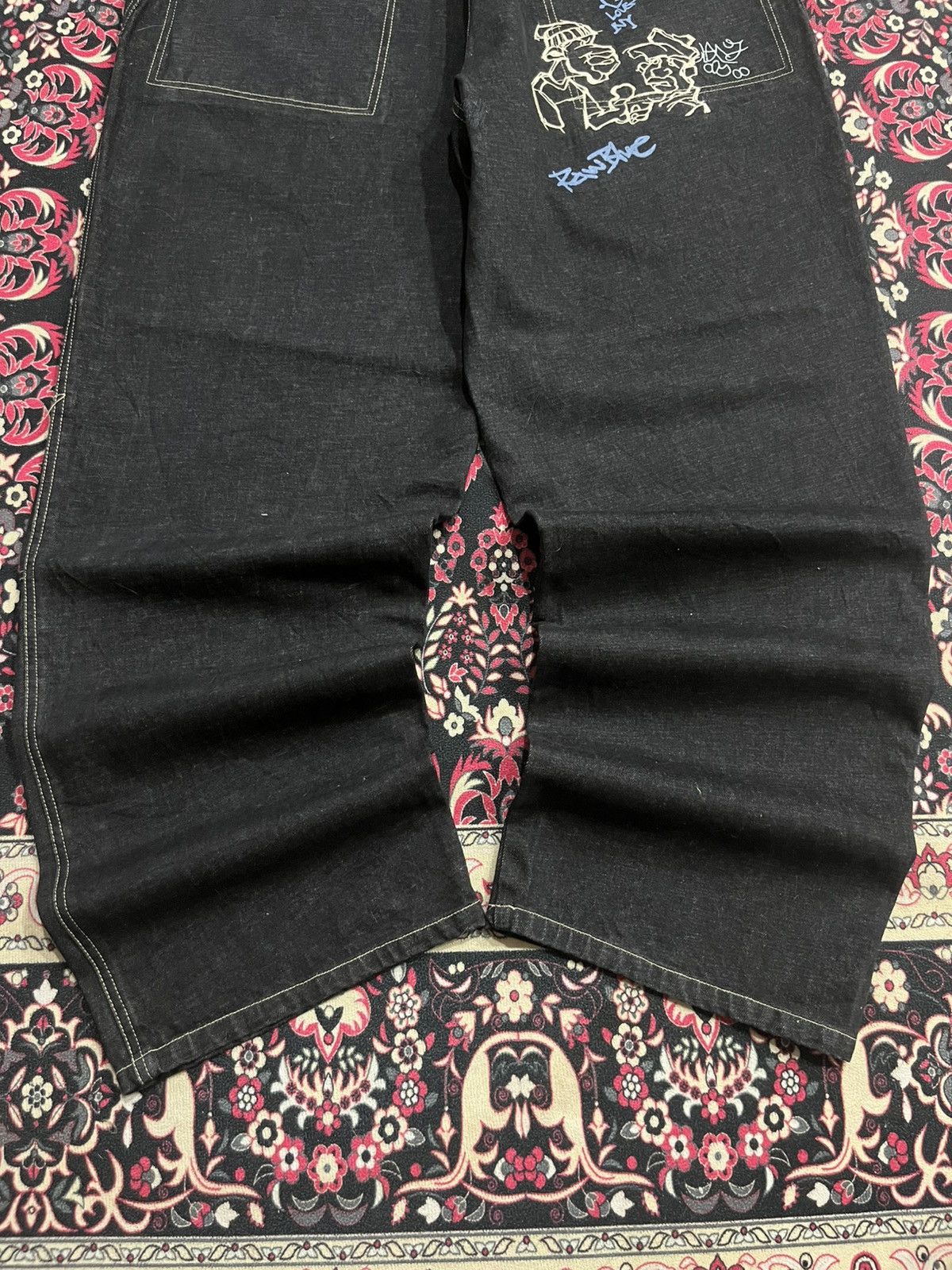 JNCO ⚡️Baggy⚡️Vintage Raw Blue Company Dark Washed Graffiti Jeans Size US 42 / EU 58 - 11 Thumbnail
