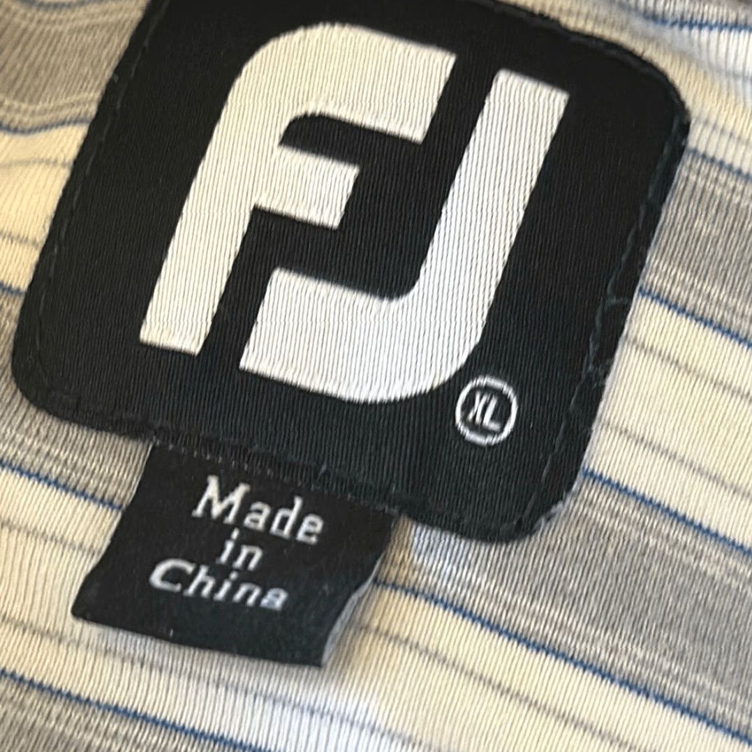 Footjoy FootJoy Polo Mens XL Striped Gray Blue Lisle Golf Stoneleigh on Sleeve Size US XL / EU 56 / 4 - 7 Thumbnail