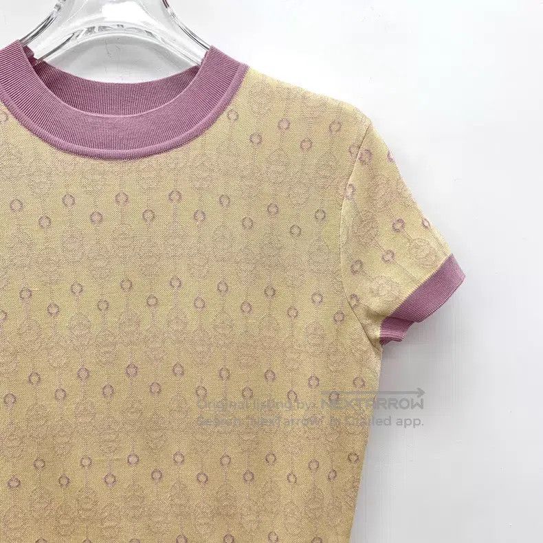 Hermes Hermes Yellow Raised Pattern Mulberry Silk Crew Neck Short Size S / US 4 / IT 40 - 3 Thumbnail