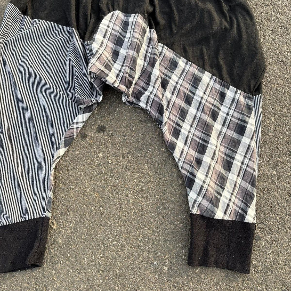 Japanese Brand LONGDENG Patchwork Drop Crotch Pants Plaid Stripe Size US 30 / EU 46 - 7 Thumbnail