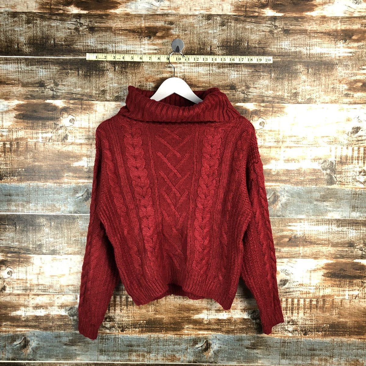 Aran Isles Knitwear × Japanese Brand × Vintage One Way Red Turtle Neck Knitwear crop top #A1563 Size M / US 6-8 / IT 42-44 - 1 Thumbnail