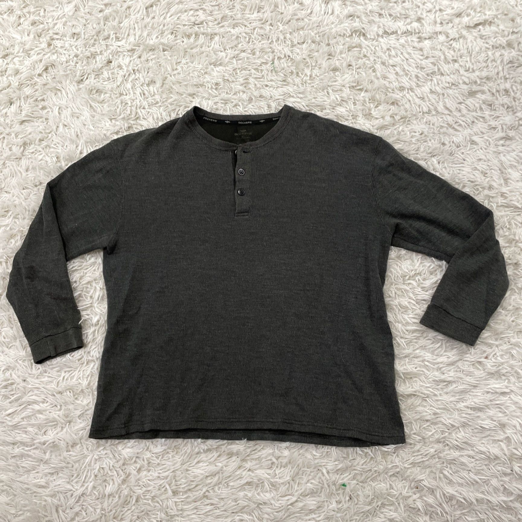 Dockers DOCKERS Henley Thermal Mens L Gray Charcoal Ribbed Long Sleeve Essential Basic L Shirt Mens Size US L / EU 52-54 / 3 - 2 Thumbnail