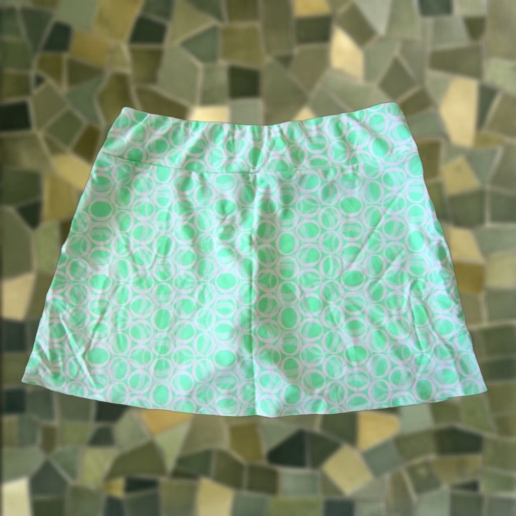 Vintage BO & NIC Green White Polka Dot Stretch Tennis Skort L Women Activewear Short Skirt Built In Shorts Size 36" / US 14 / IT 50 - 1 Thumbnail