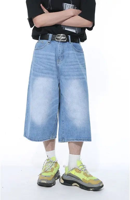 Japanese Brand × Jean Retro straight wide-leg casual cropped shorts Size US 33 - 2 Thumbnail