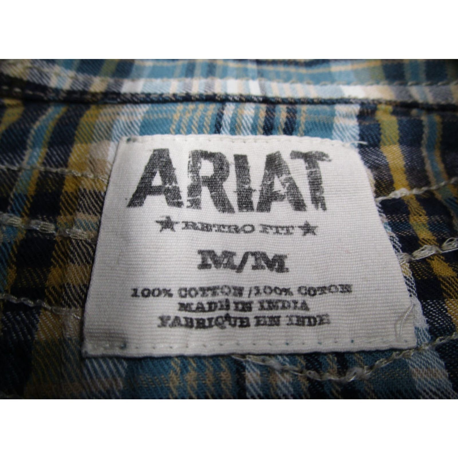 Ariat Ariat Mens Blue Long Sleeve Button Up Western Shirt Classic Fit Pearl Snaps Yoke Saw Tooth Pockets 100% Cotton Retro BTN-Up" Size US M / EU 48-50 / 2 - 3 Thumbnail
