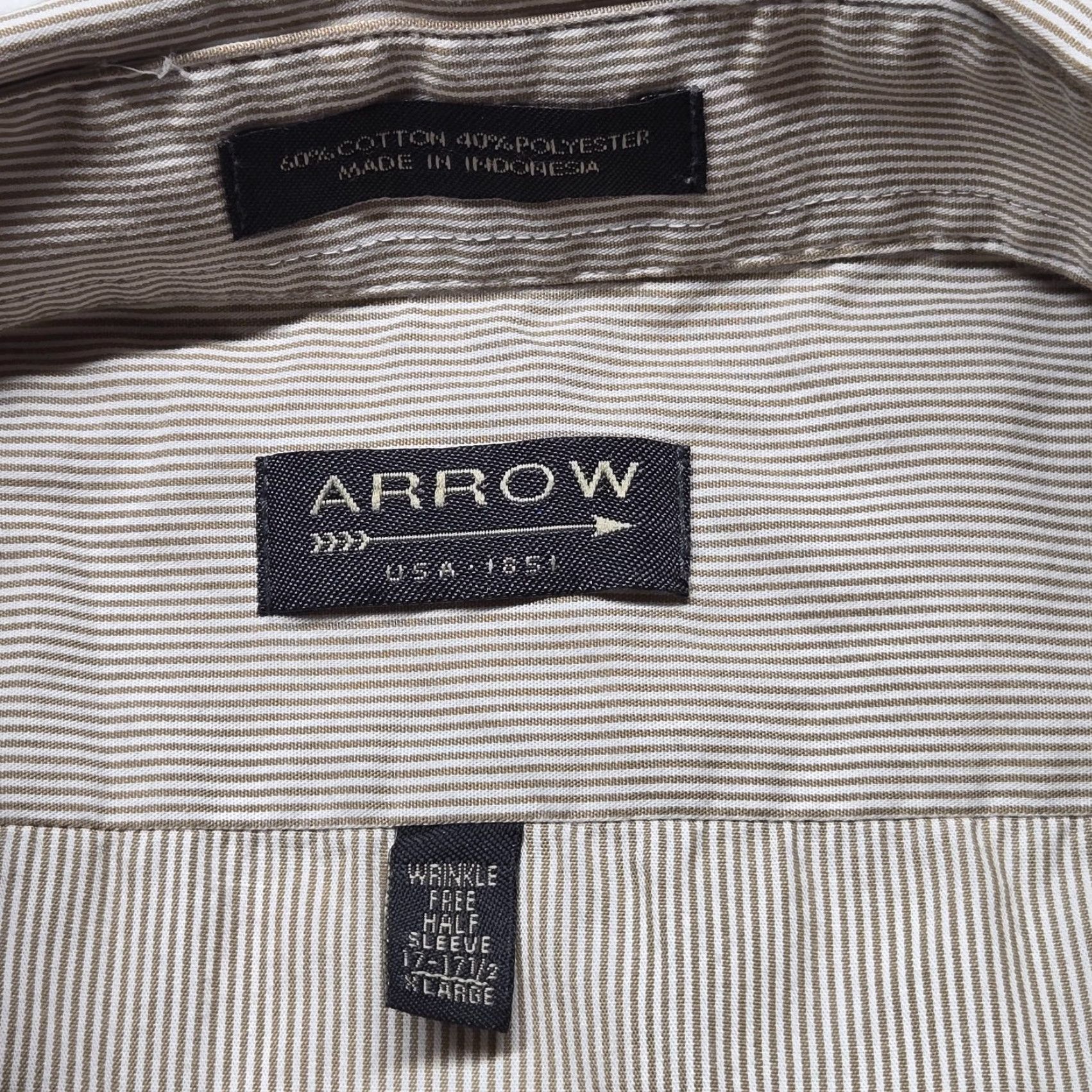 Arrow Arrow Shirt Adult Mens Size XL Brown Plaid Cotton Polyester Button-Up Short Sleeve 17 17.5 Vintage: No Size US XL / EU 56 / 4 - 3 Thumbnail