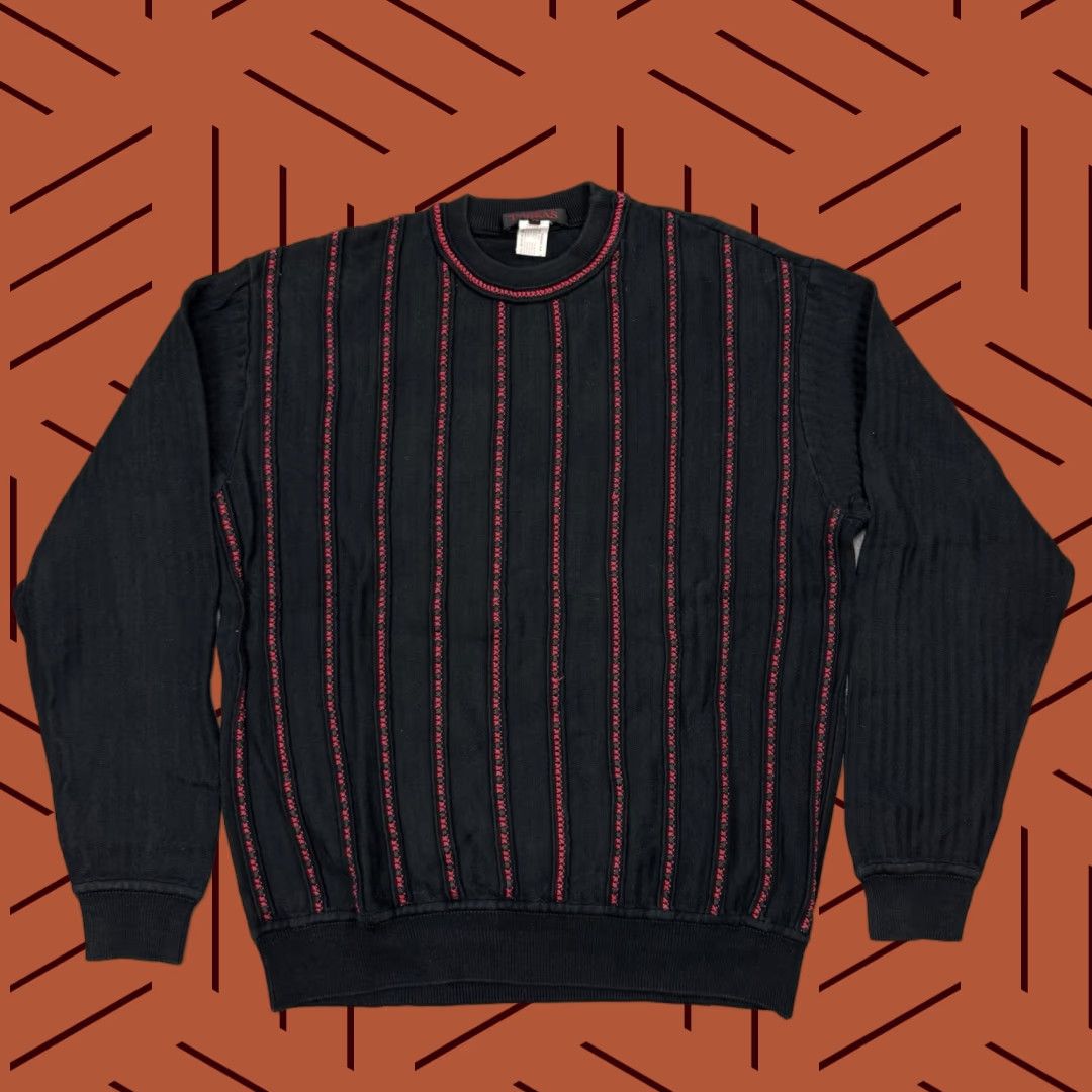 Vintage VINTAGE Mens Torras Spain Textured Knit Sweater Crew Neck Pullover Casual Black Red S Size US S / EU 44-46 / 1 - 1 Thumbnail