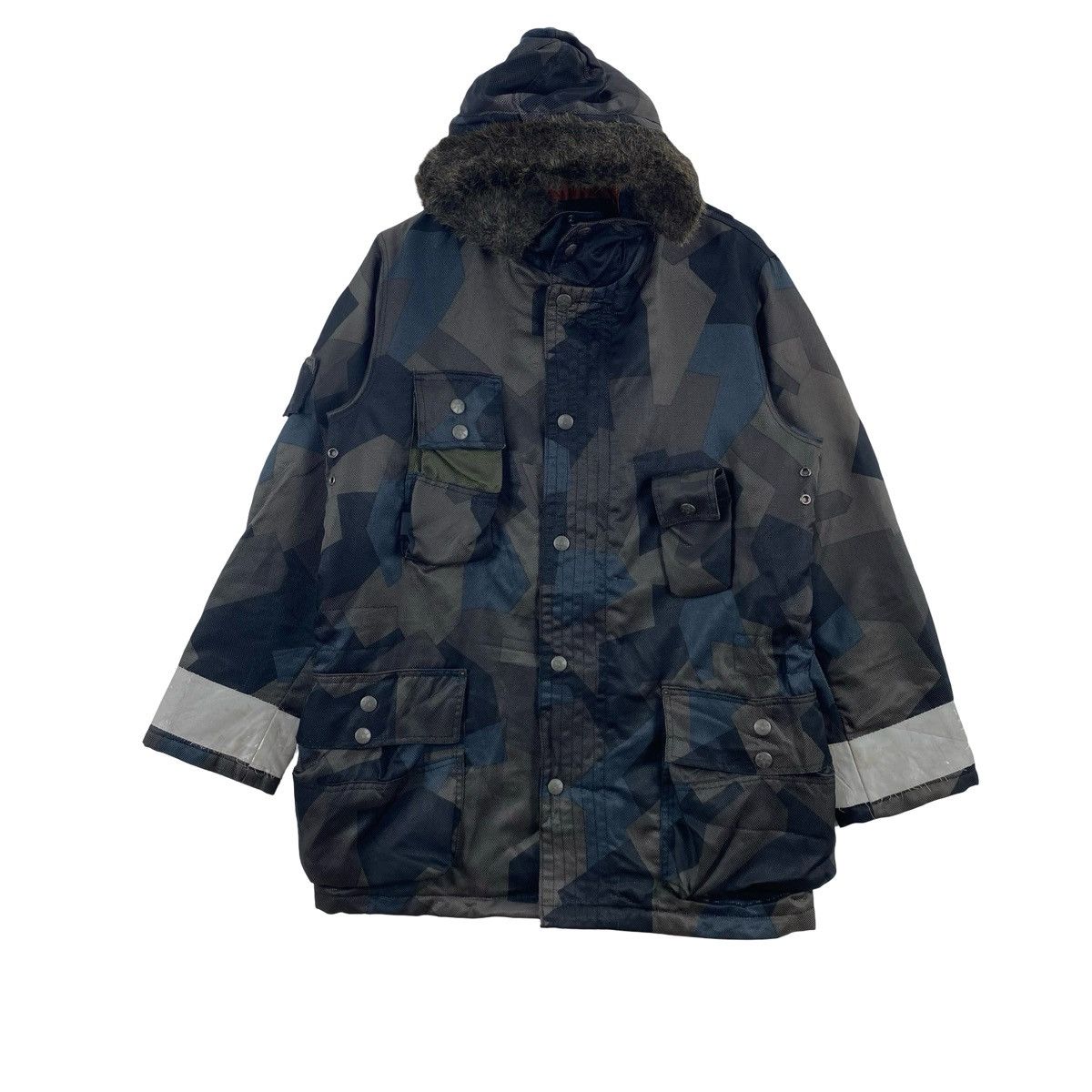Vintage Vintage 291295=HOMME Fur Hood Geometric Camo Parka Jacket Size US L / EU 52-54 / 3 - 1 Thumbnail