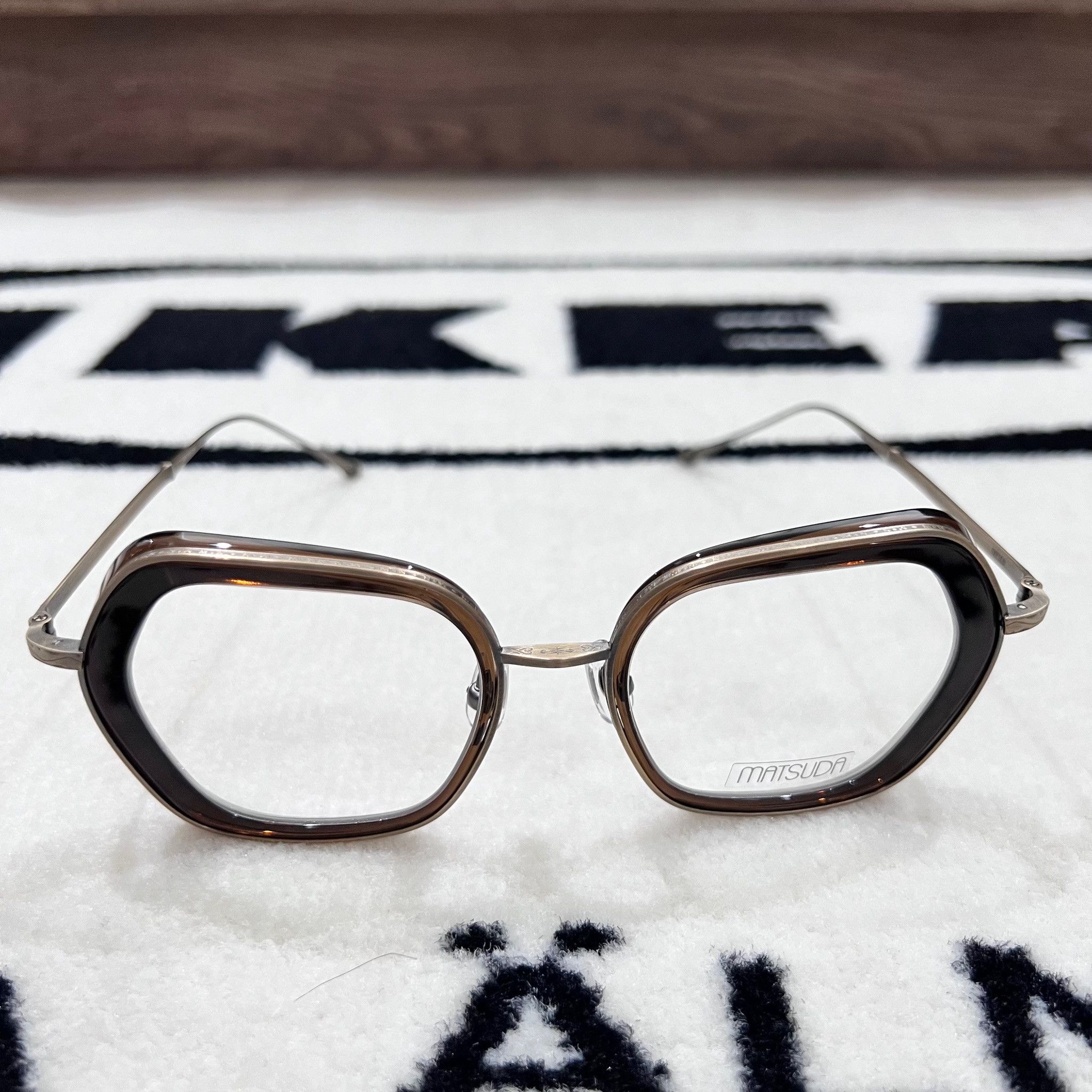 Matsuda Matsuda M3074 Rectangular Eyeglasses Taupe / Antique Gold Size ONE SIZE - 2 Thumbnail