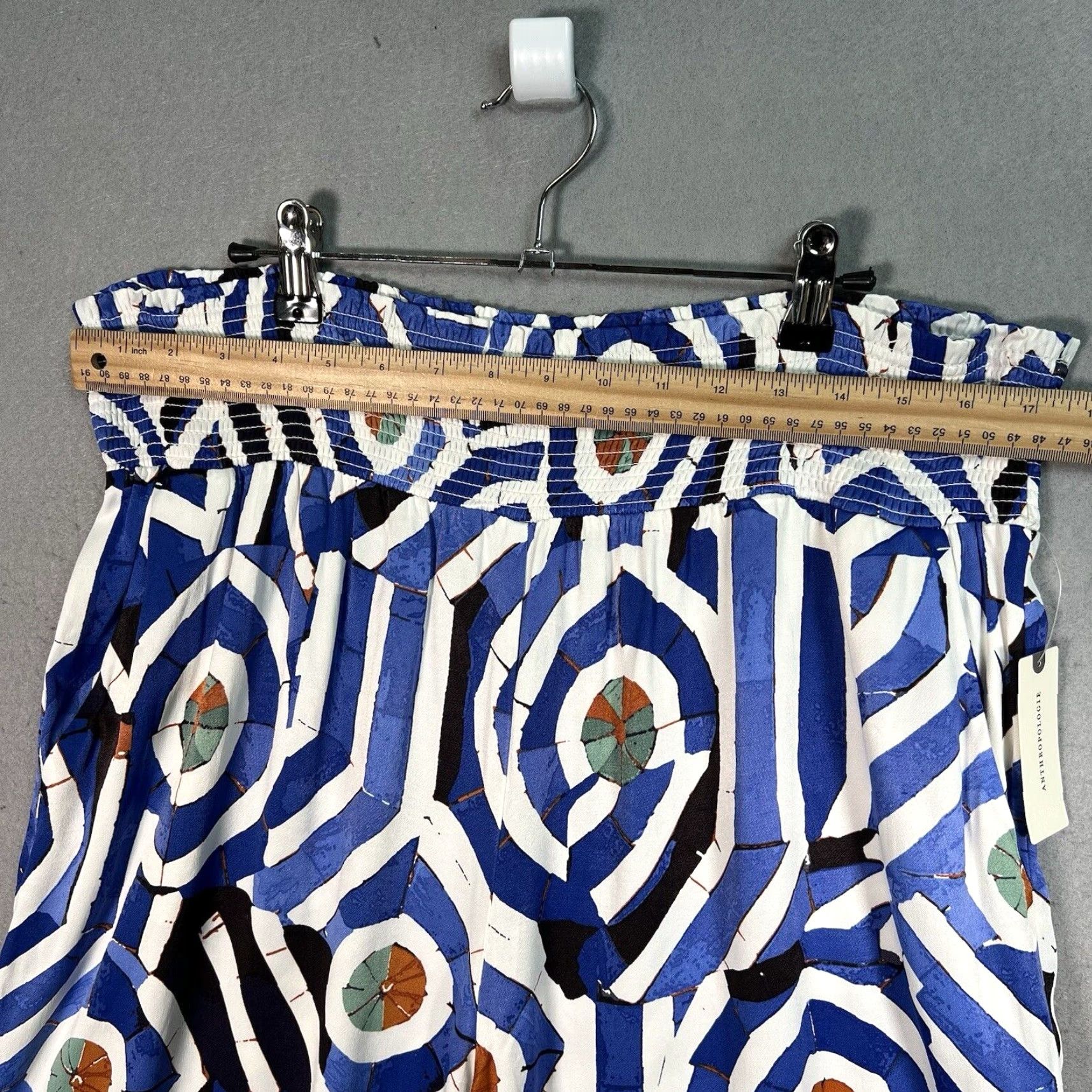 Anthropologie VINTAGE Anthropologie The Saria Smocked Wide-Leg Pants Women XL Floral Satin Bohemian 60s Blue Size 40" / US 18 - 2 Thumbnail