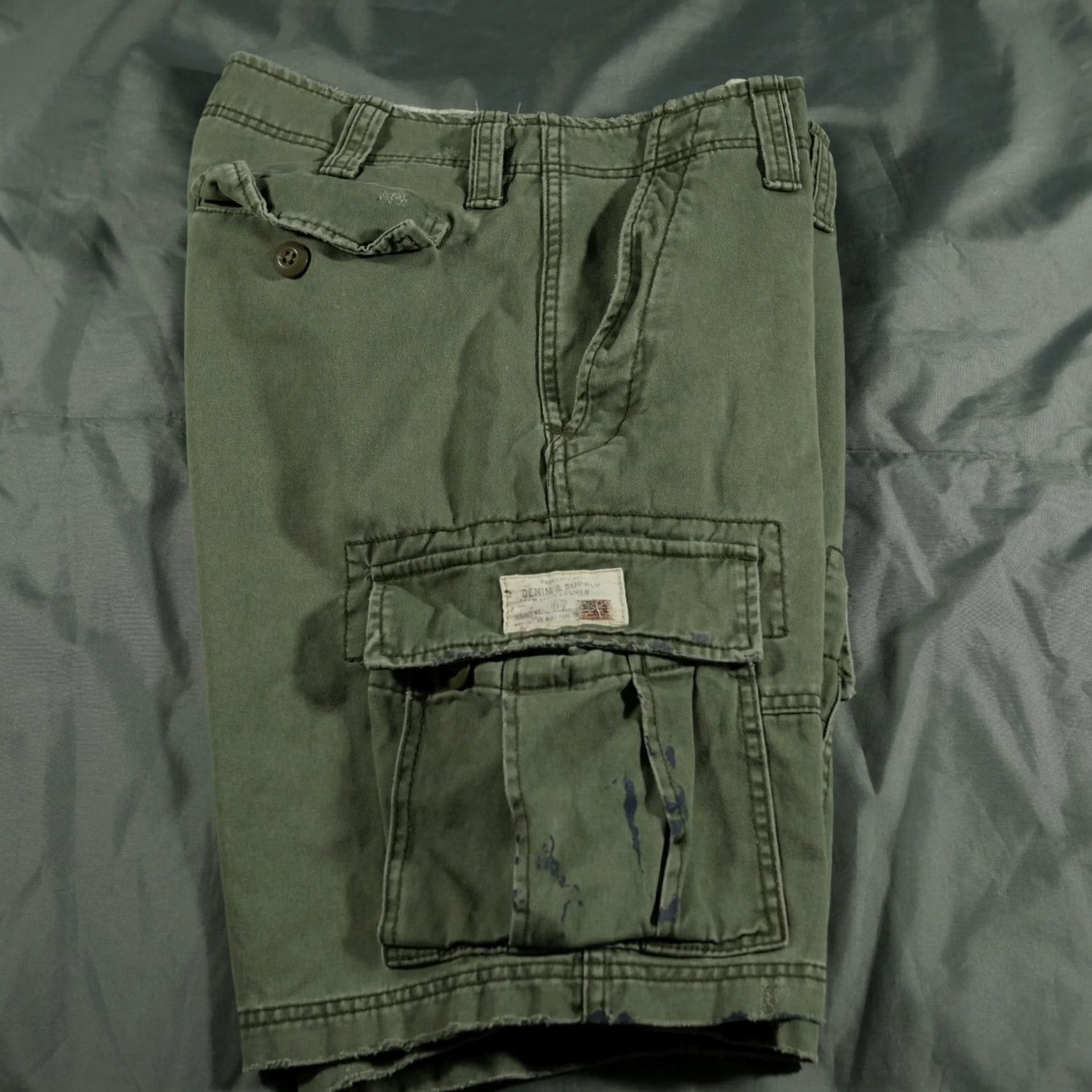 Ralph Lauren Ralph Lauren Shorts Mens 31 Green Denim Supply Cargo Military Utility Chino Cargo Pocket Distressed Canvas Cotton Relaxed 90s Outdoor Size US 31 - 3 Thumbnail