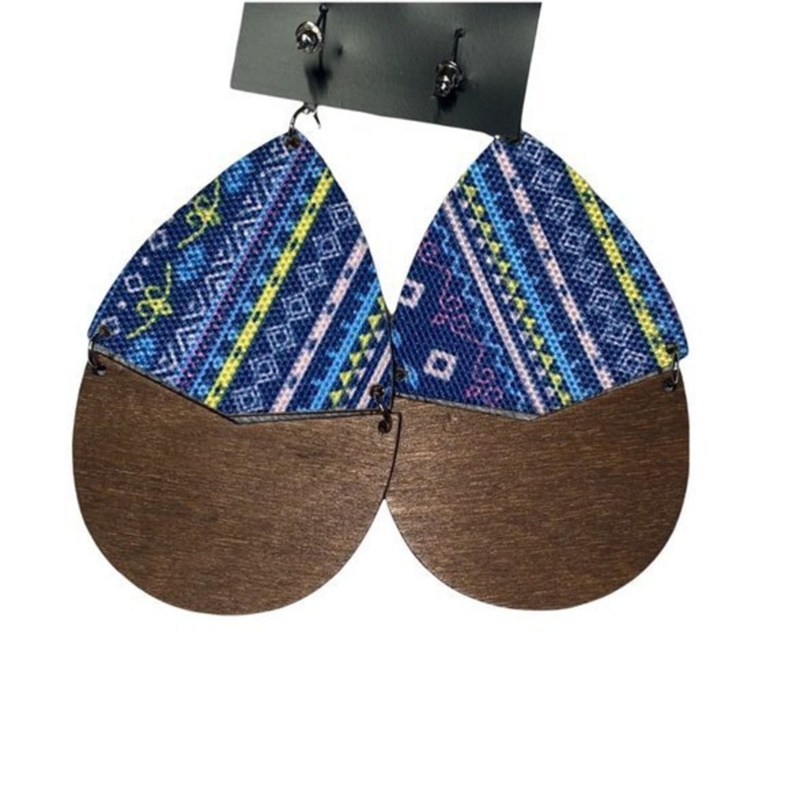 Other NWT Wooden Fabric Covered Boho Aztec Dangle Earrings Blue Size ONE SIZE - 5 Thumbnail