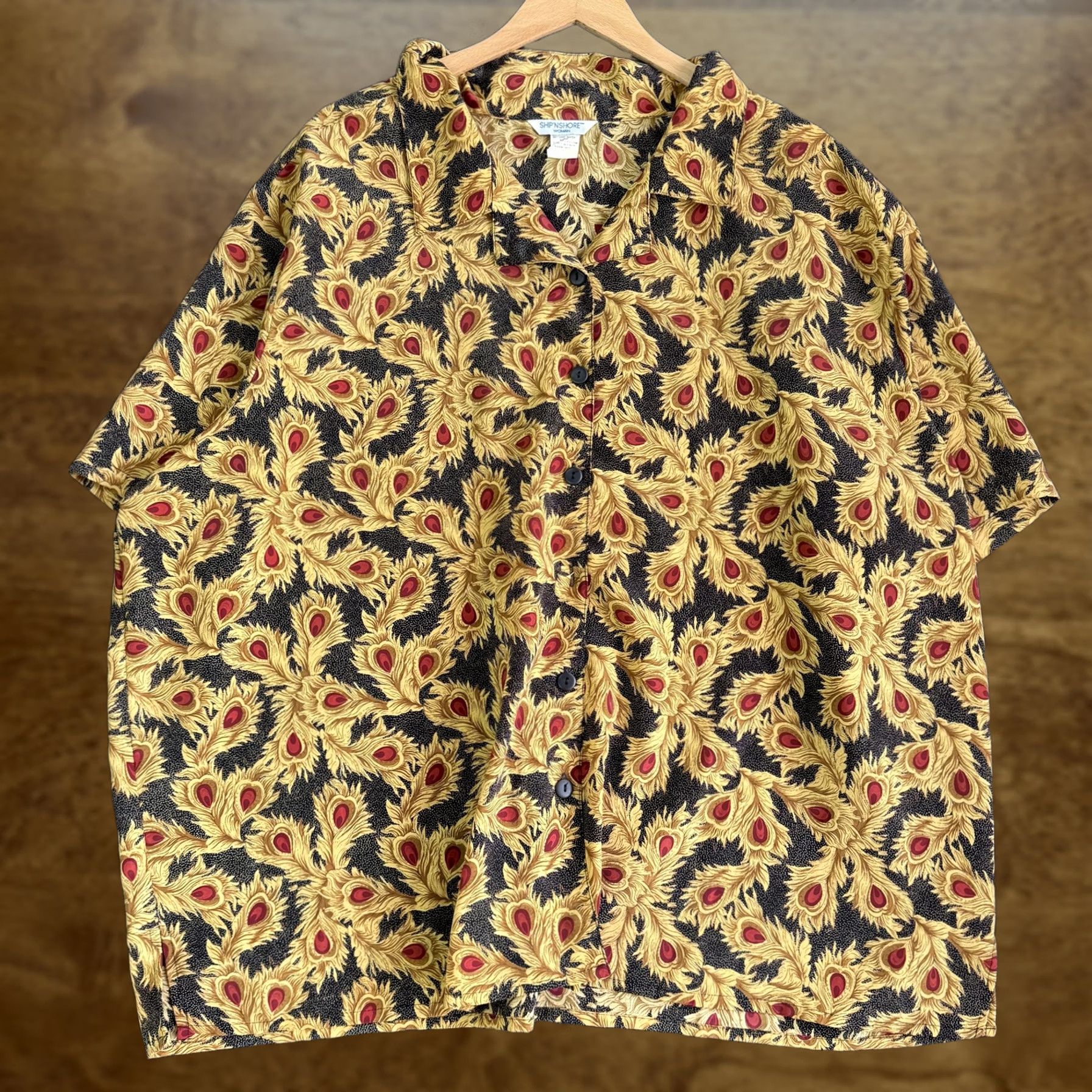 Vintage Ship 'N Shore Button Up Shirt Womens 1X Yellow Peacock Print Top Size XL / US 12-14 / IT 48-50 - 1 Thumbnail