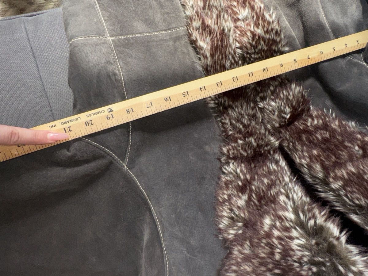 American Apparel × Vintage VTG Y2K Damselle LEATHER SUEDE LONG COAT WITH FAUX FUR TRIM Size L / US 10 / IT 46 - 12 Thumbnail