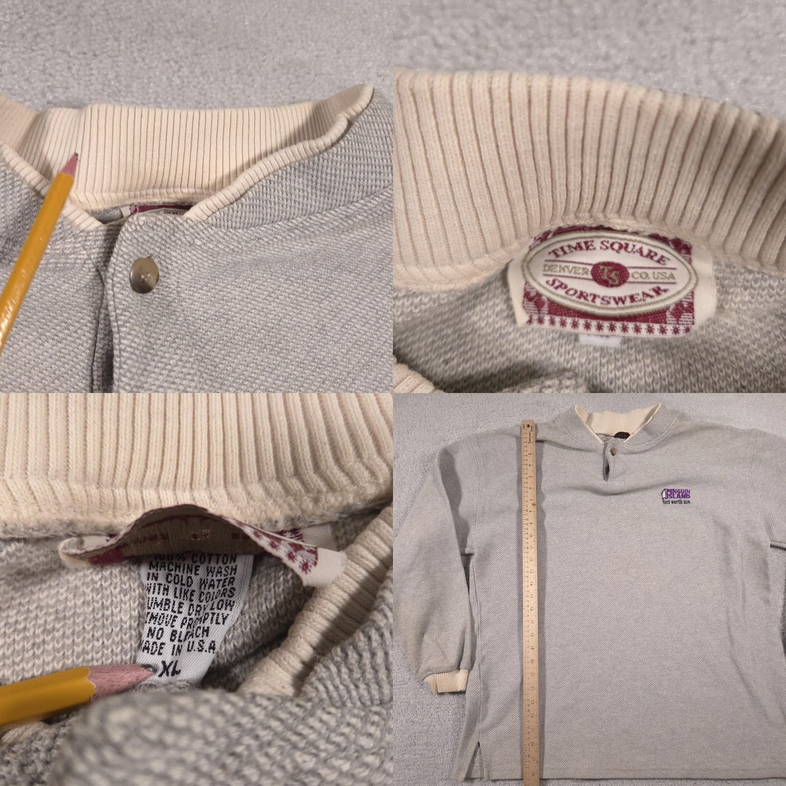 Vintage VINTAGE Time Square Sportswear Penguin Island Fort Worth Zoo Sweatshirt Mens XL Gray Henley Button 100% Cotton USA Size US XL / EU 56 / 4 - 9 Thumbnail