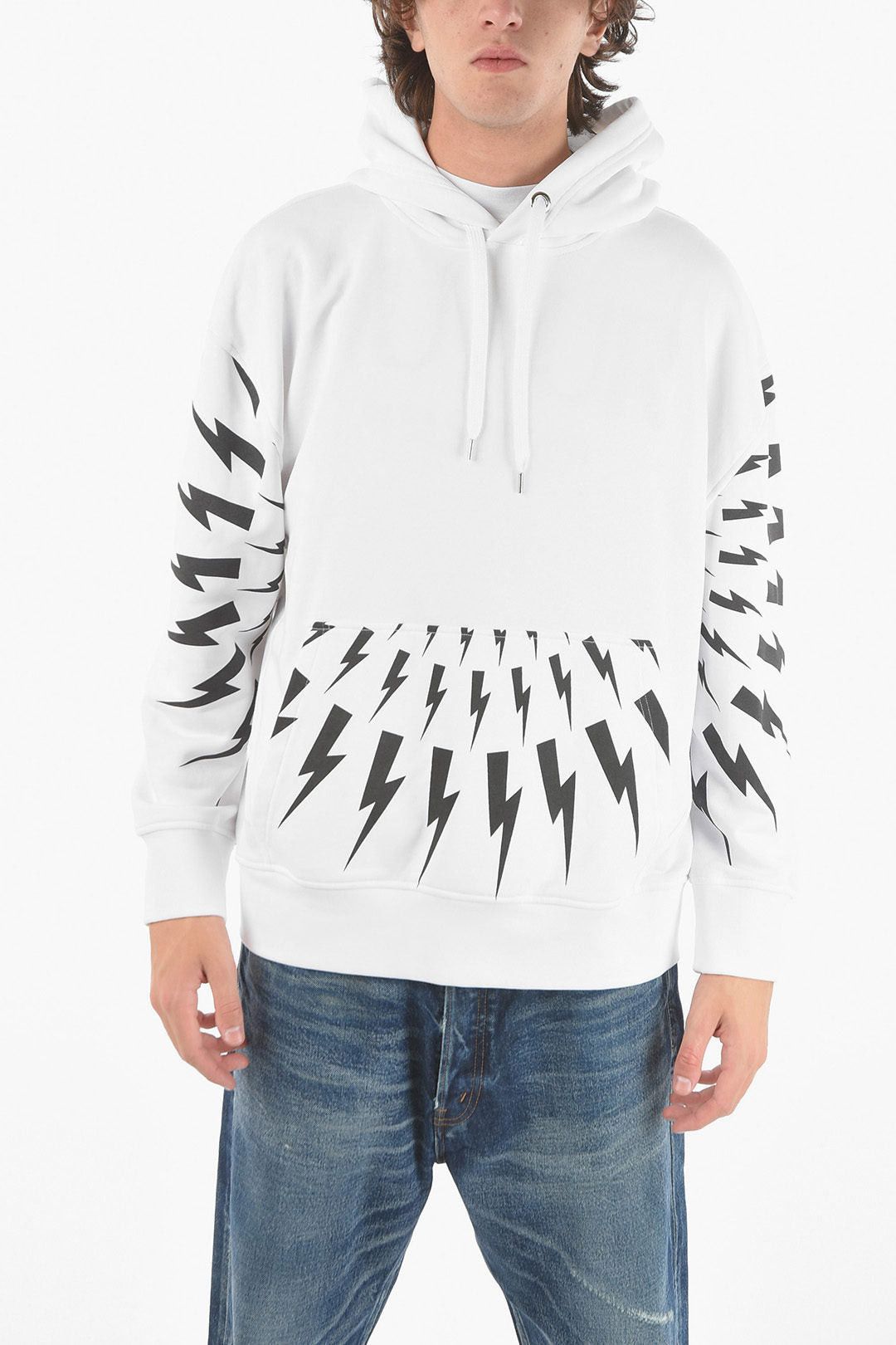 Neil Barrett Hoodie RADIAL FAIR-ISLE THUNDERBOLT with Maxi Front Patch Pocket Size US M / EU 48-50 / 2 - 1 Thumbnail