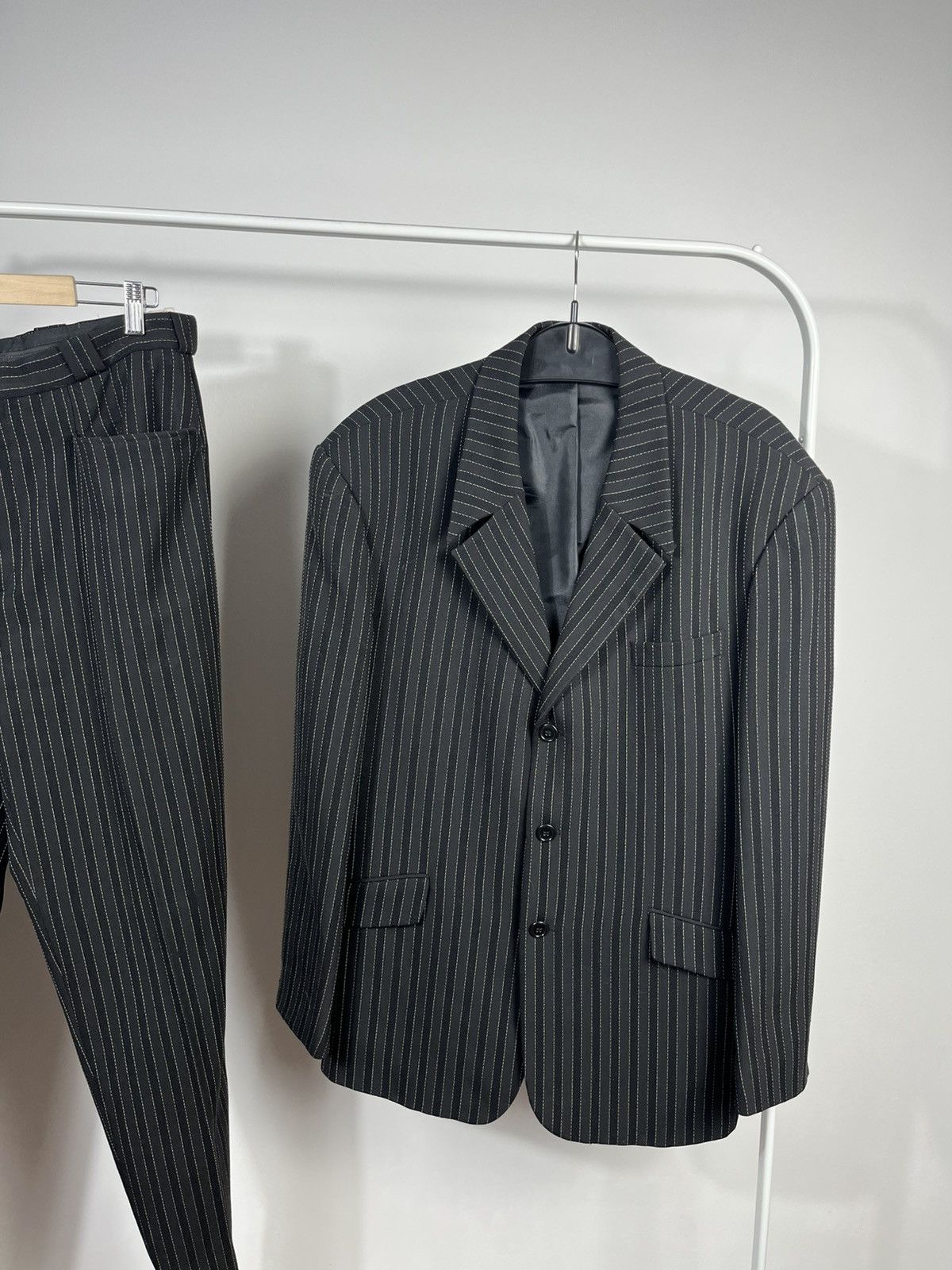 Other Vintage Wool Pinstripe Suit Set Blazer Pants Black France 52 Size 42R - 2 Thumbnail