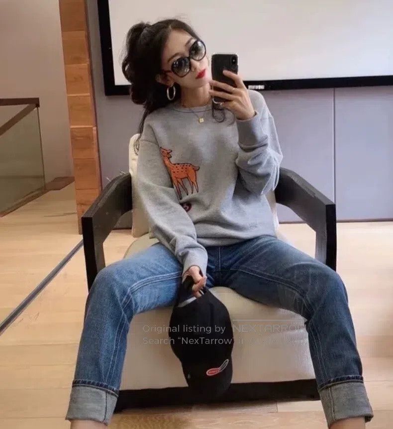 Gucci Gucci Grey deer embroidered cotton round-neck long-sleeved Size US XL / EU 56 / 4 - 9 Thumbnail