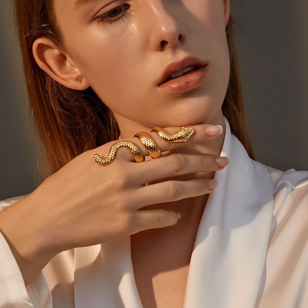 Jewelry Snake Punk Jewelry Rings Open Size Chrome Ring (Size 7-13) Size ONE SIZE - 2 Thumbnail