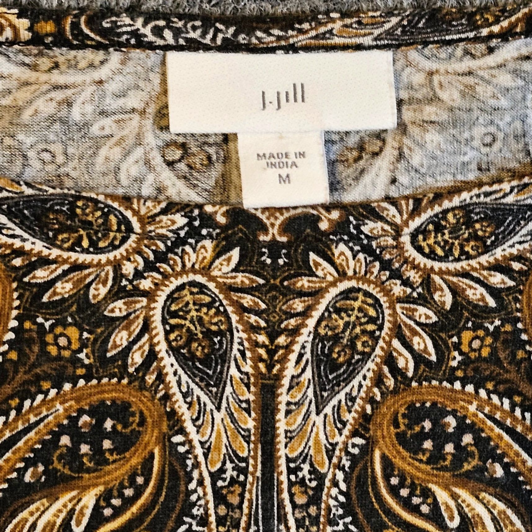 J. Jill J. Jill Top Women Medium Beige Paisley Tassels 3/4 Sleeve Career Casual Blouse Size M / US 6-8 / IT 42-44 - 3 Thumbnail