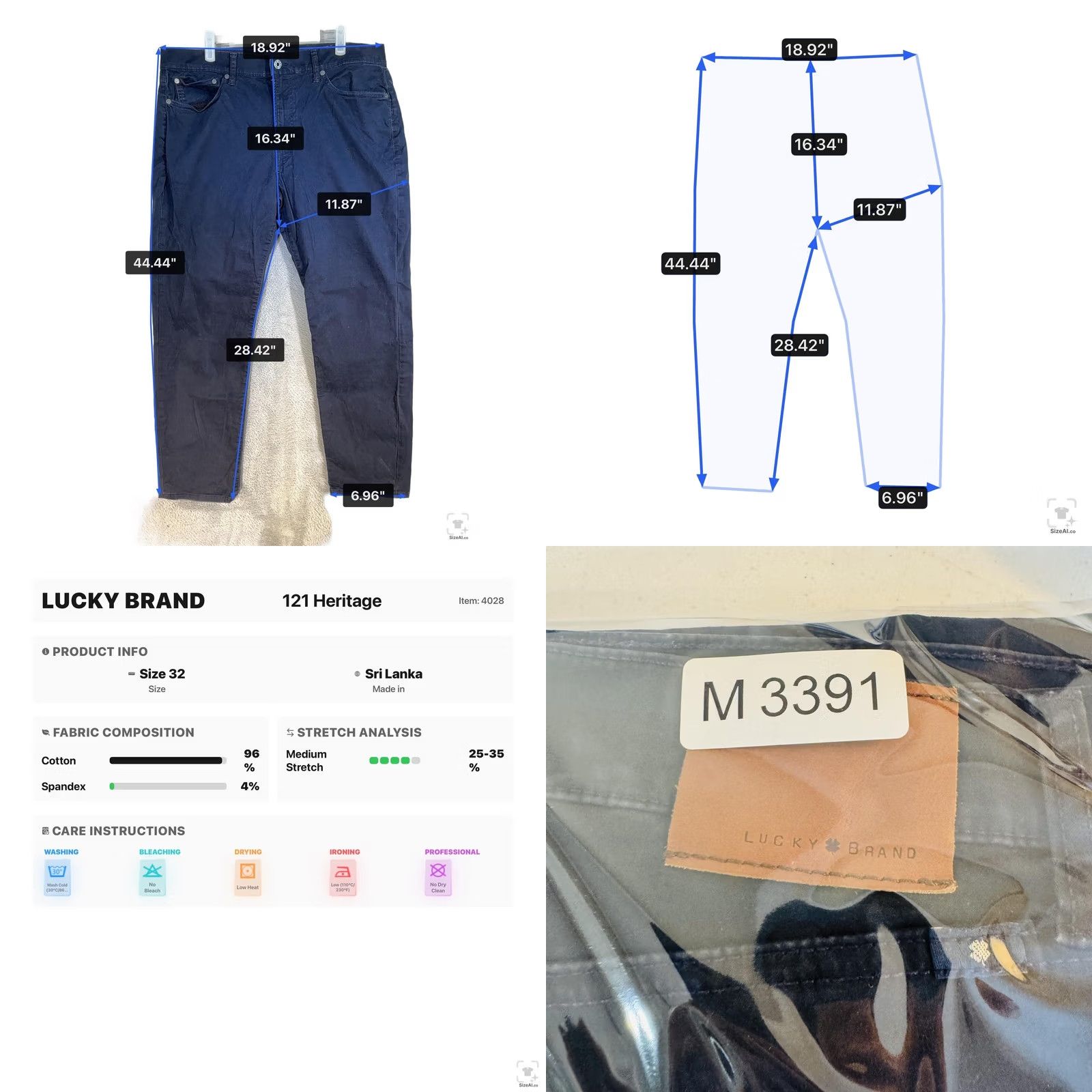 Lucky Brand Lucky Brand 121 Heritage Slim Jeans Mens 32x28 Blue Dark Wash Zip Fly Tapered Slim Denim Jeans Size US 32 / EU 48 - 9 Thumbnail