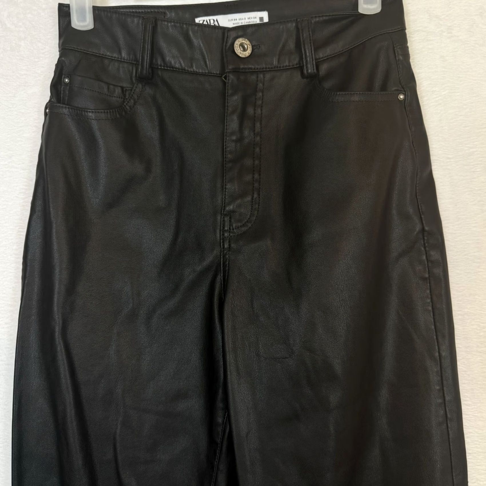 Zara ZARA Black Faux Leather High-Rise Skinny Pants, Size 2, 5-Pocket, Regular, Womens, Casual, 26in Waist, 28in Inseam Size 26" / US 2 / IT 38 - 5 Thumbnail