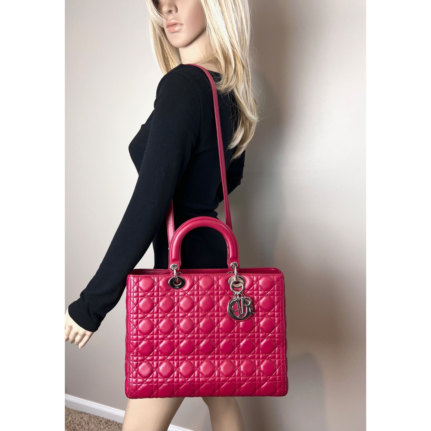 Dior Christian Dior Lambskin Cannage Large Red Lady Dior Shoulder Size ONE SIZE - 11 Thumbnail