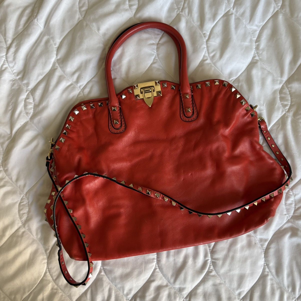 Valentino Valentino Rockstud Coral Red Top Handle and Crossbody Bag Size ONE SIZE - 1 Thumbnail