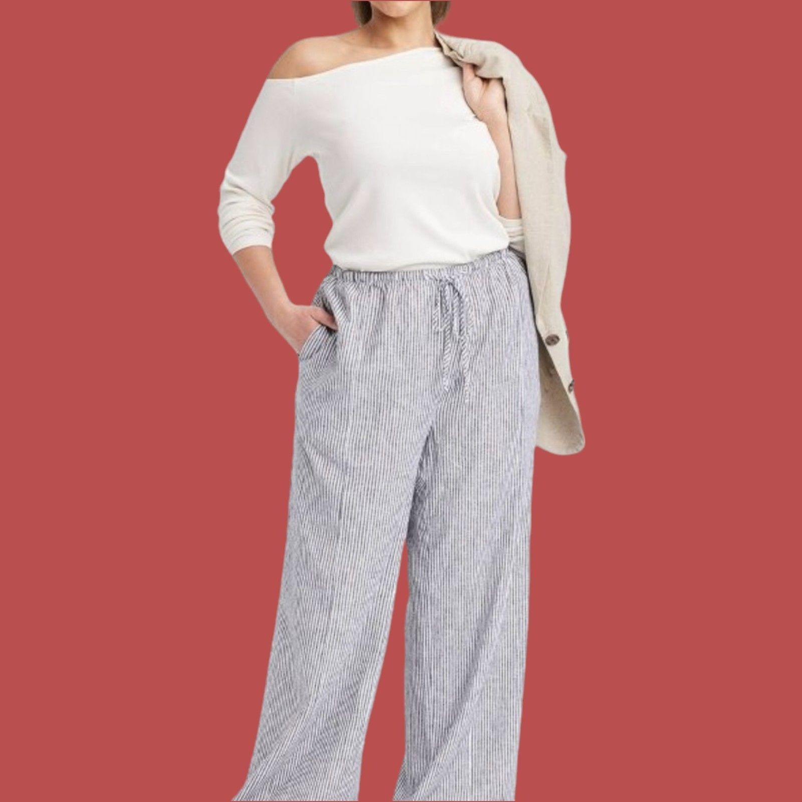 Other A New Day - Women's High-Rise Wide Leg Linen Pants - Black/W Size 38" / US 16 / IT 52 - 1 Thumbnail
