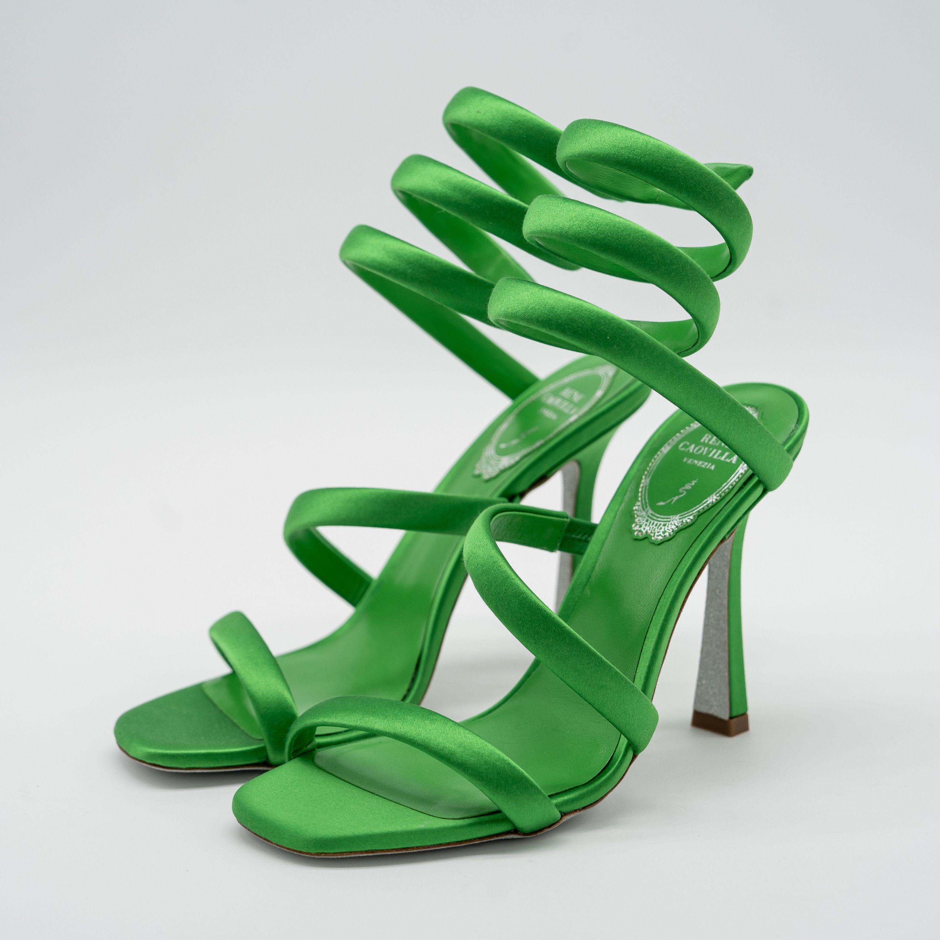 Rene Caovilla 37.5 7.5 US Rene Caovilla Cleo Green Sandals Heels 105 Satin Size US 7.5 / IT 37.5 - 1 Thumbnail