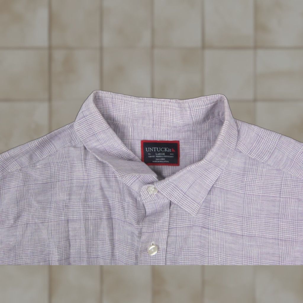 UNTUCKit UNTUCKit Shirt Large Purple Plaid 100% Linen Slim Fit Button Mens Formal Shirt Size 42R - 1 Thumbnail