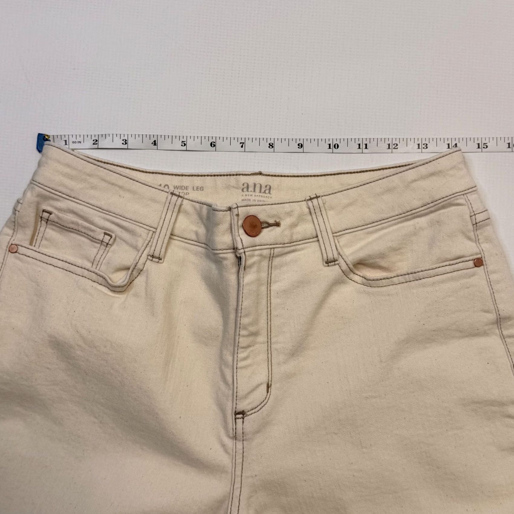 Vintage a.n.a Jeans Womens 10 White Light Wash Wide Leg Crop High Rise Stretch Denim Jeans Size 32" / US 10 / IT 46 - 5 Thumbnail