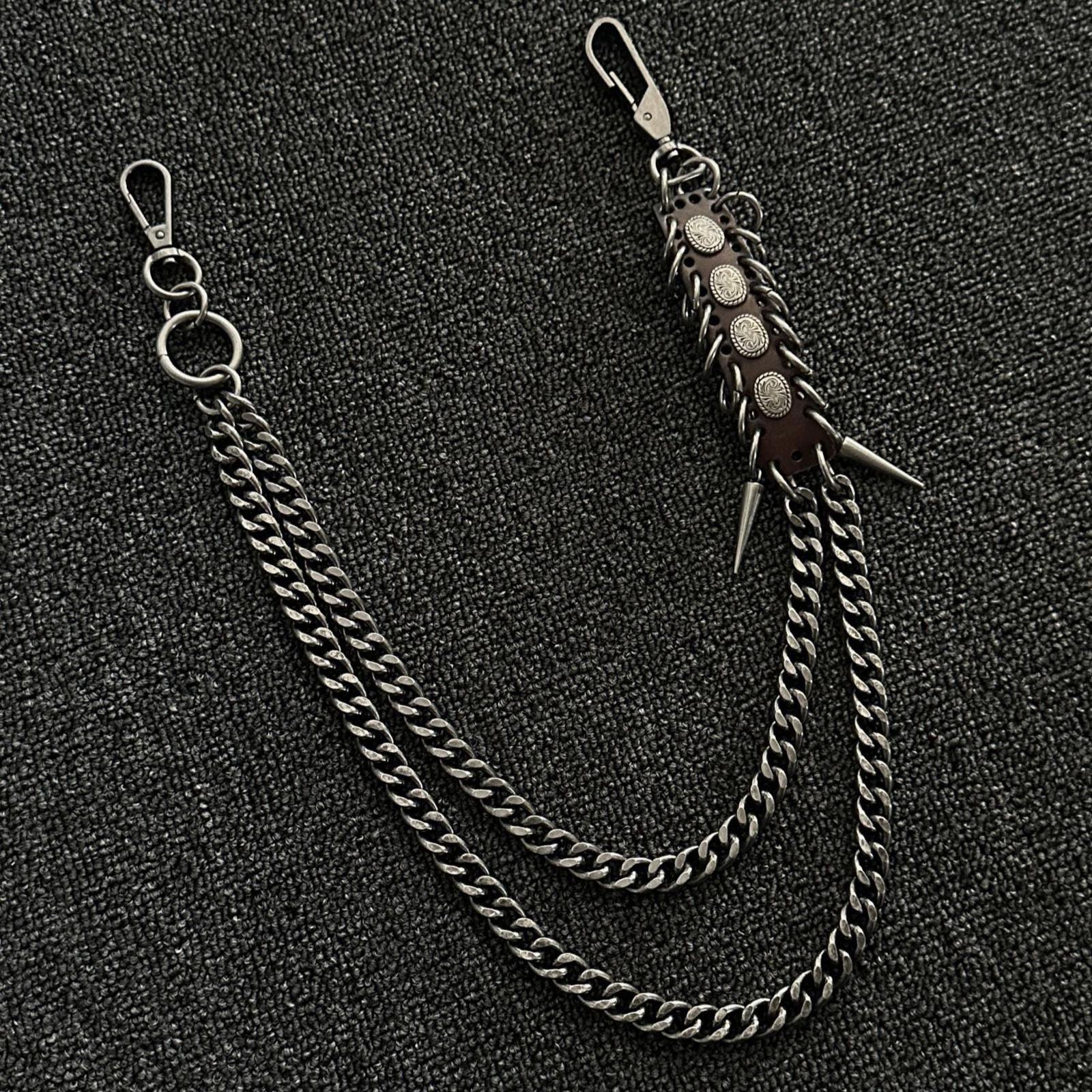 Vintage Black Punk Wallet Chain with Studded Leather Detail Size ONE SIZE - 6 Thumbnail