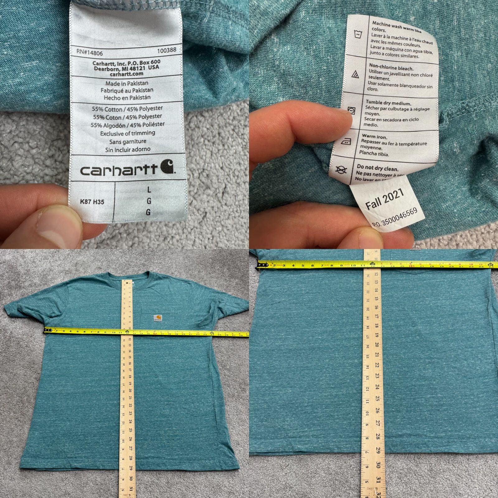 Carhartt Carhartt K87 Loose Fit T-Shirt Mens L Green Crew Neck Pocket Tee Short Sleeve Outdoor Classic Logo Size US L / EU 52-54 / 3 - 8 Thumbnail