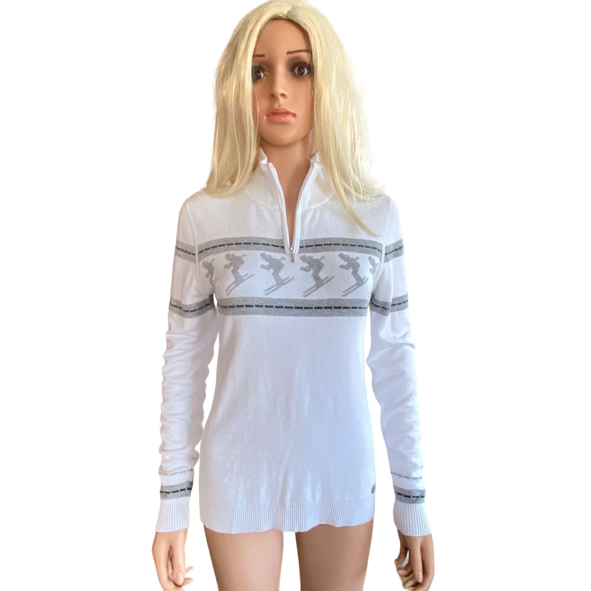 Designer Nils Skier 2 Knit Sweater Women's Large White Gray Nordic Ap Size L / US 10 / IT 46 - 2 Thumbnail