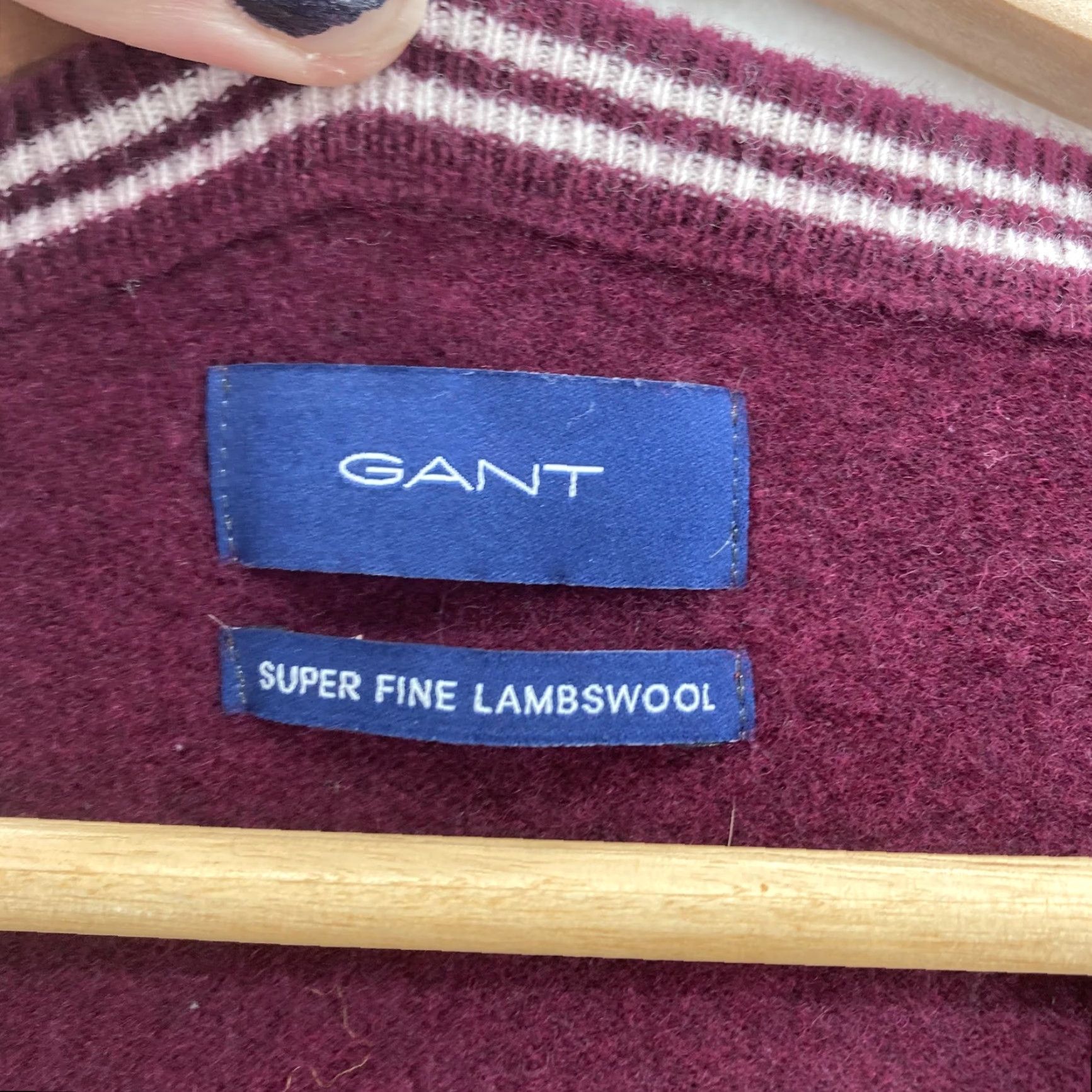 Gant Gant Sweater Mens 4XL Burgundy Super Fine Lambswool V Neck Logo Knit Pullover Size US XXL / EU 58 / 5 - 4 Thumbnail