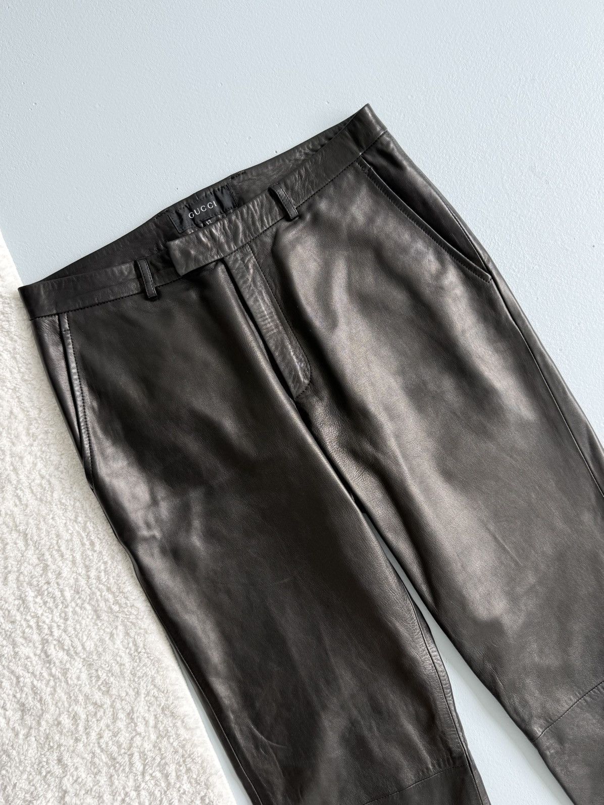 Gucci Gucci Tom Ford Era Dark Brown Black Lambskin Leather Pants Size US 35 - 10 Thumbnail