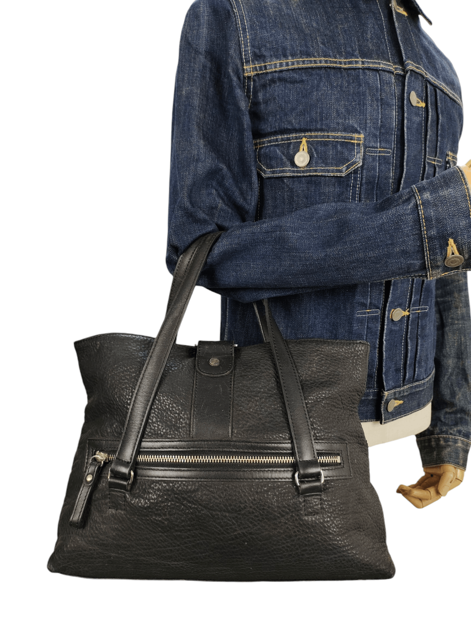 Courreges Vintage Courreges Black Patina Leather Tote Bag Size ONE SIZE - 2 Thumbnail