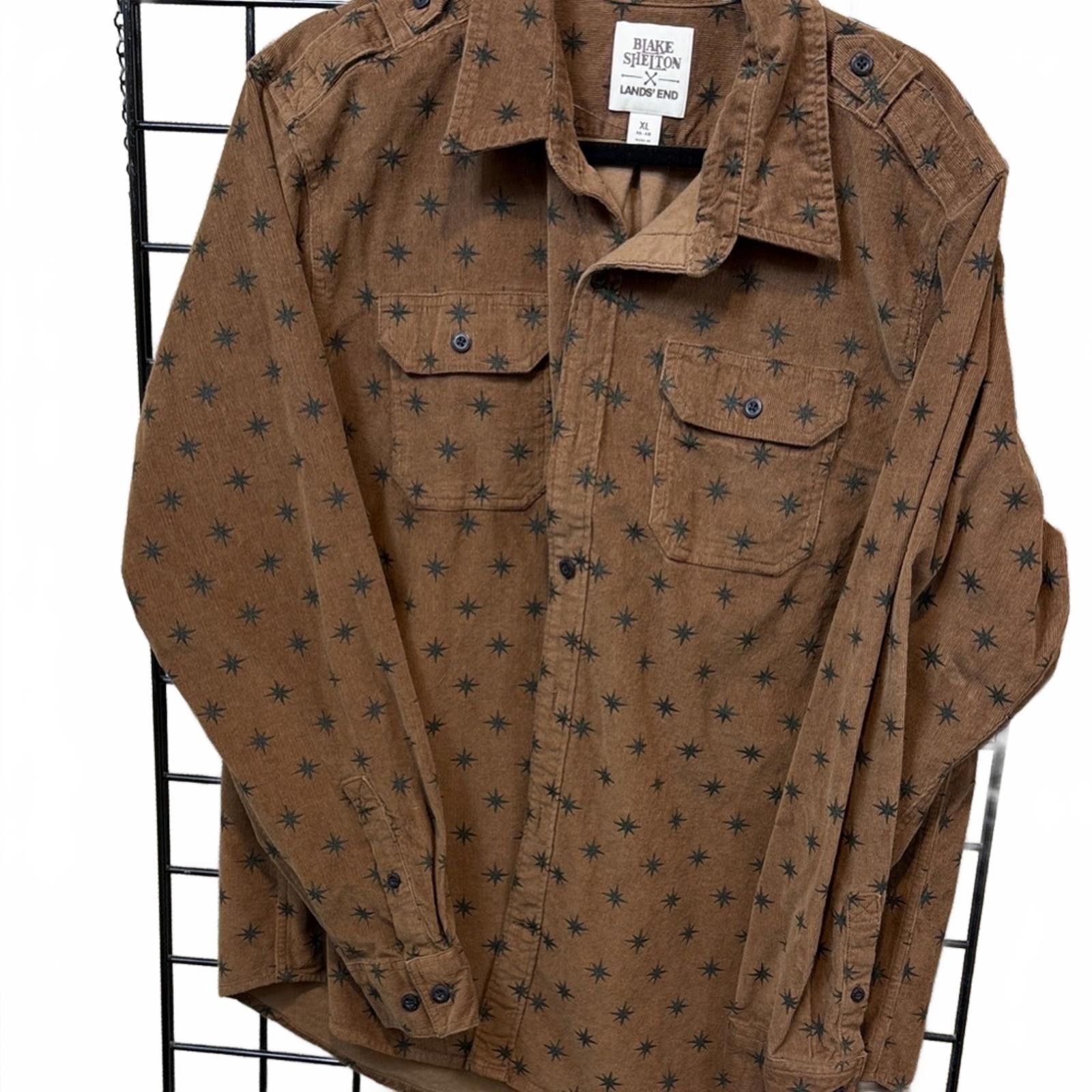 Lands' End Brown Star Patterned Corduroy Button-Up Shirt Size US XL / EU 56 / 4 - 1 Thumbnail