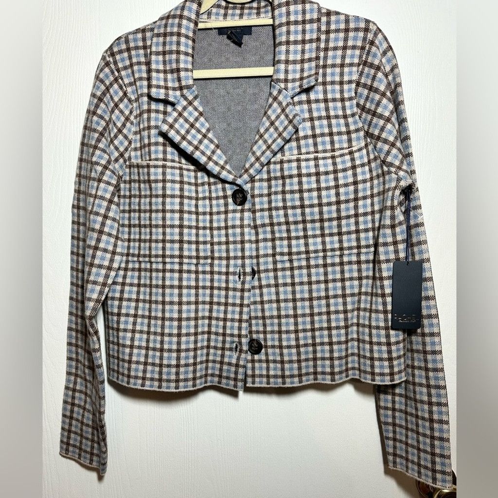 Other Rachel by Rachel Roy Cropped Sky Blue and Brown Plaid Blazer Size XL / US 12-14 / IT 48-50 - 1 Thumbnail