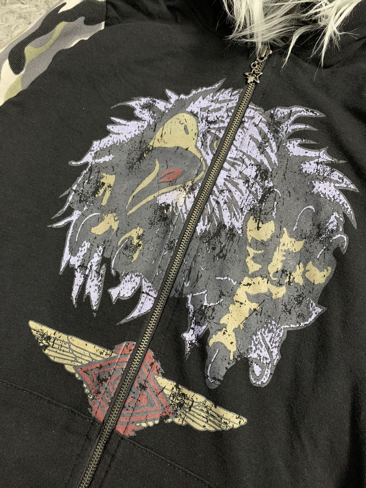 Beauty Beast EAGLE ROCK STAR SKULL SLEEVE CAMO FUR ZIP HOODIE LGB STYLE Size US XS / EU 42 / 0 - 4 Thumbnail