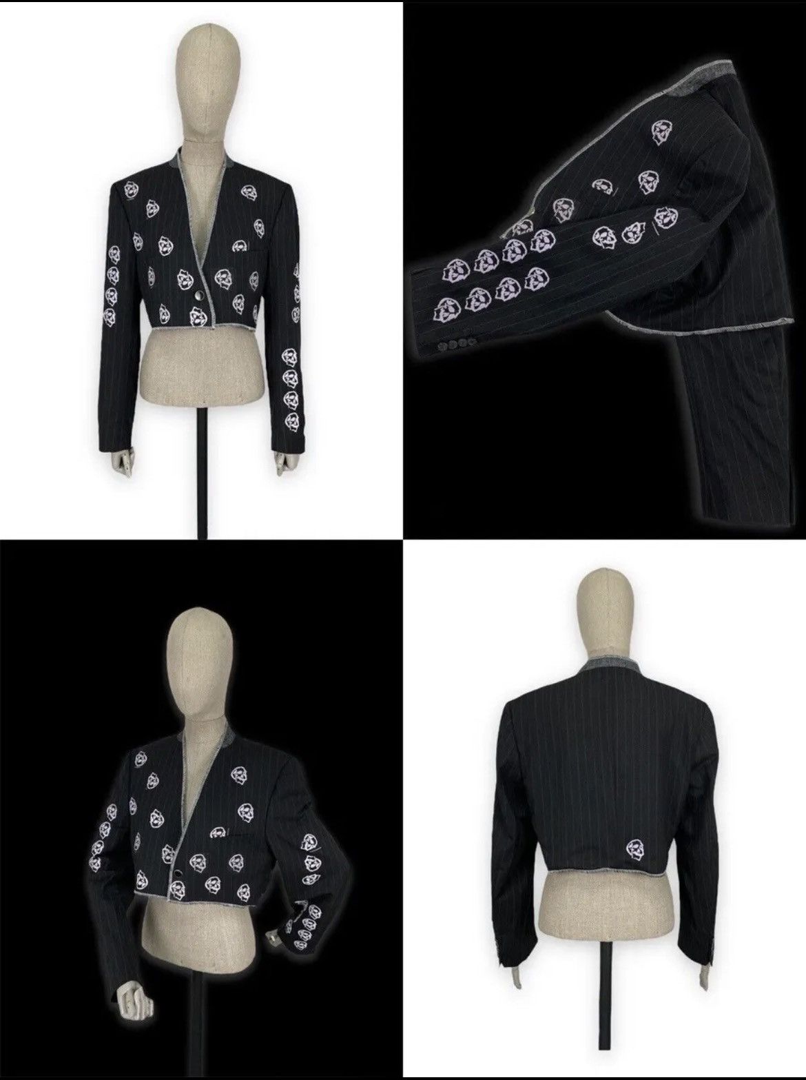 Yves Saint Laurent VTG SAINT LAURENT Wool YSL Logo Skulls Blazer Cropped Jacket Size 52L - 1 Thumbnail