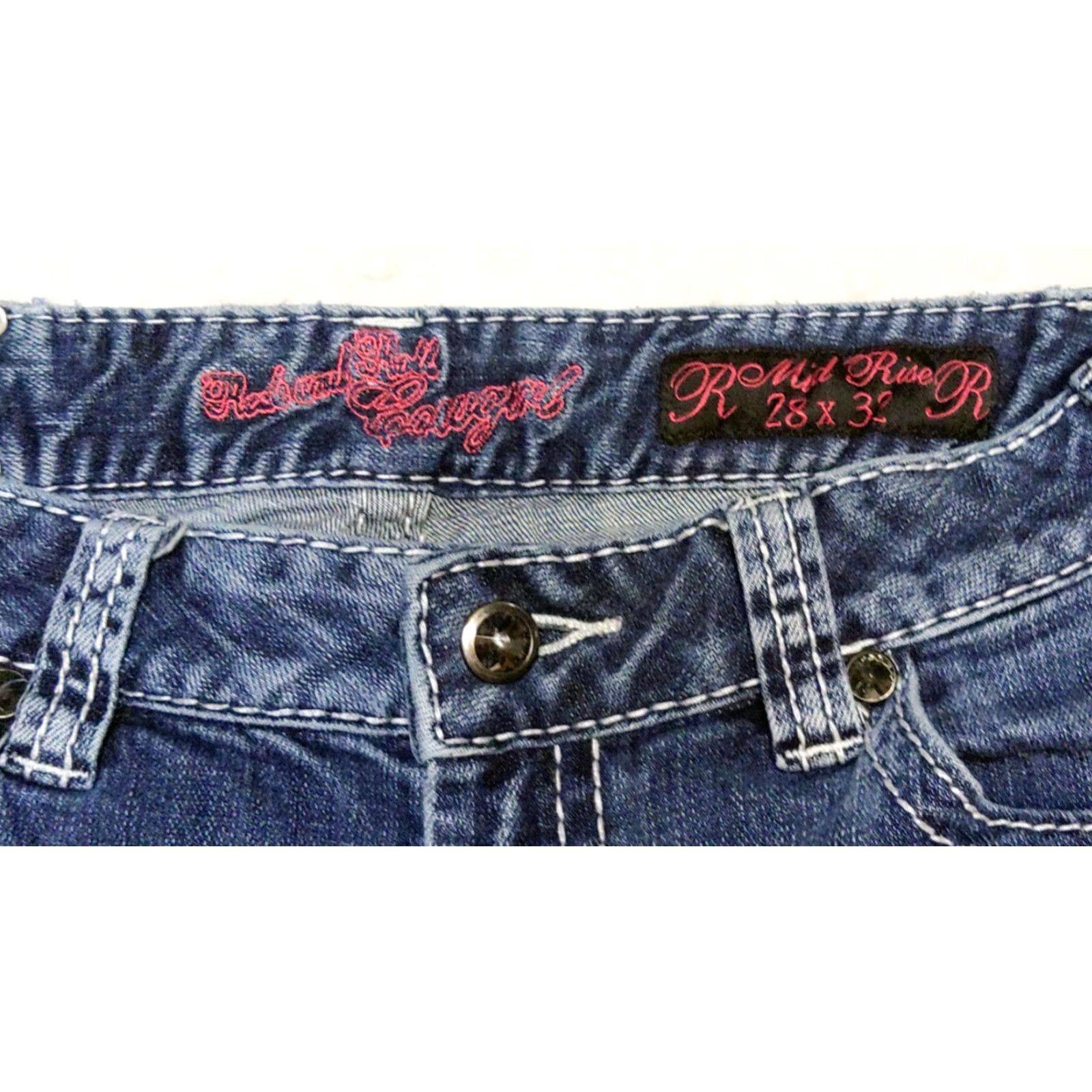 Denime Rock & Roll Cowgirl Denim Jeans Women 28x30 Mid Rise Bootcut Stretch Rhinestone Size 28" / US 6 / IT 42 - 6 Thumbnail
