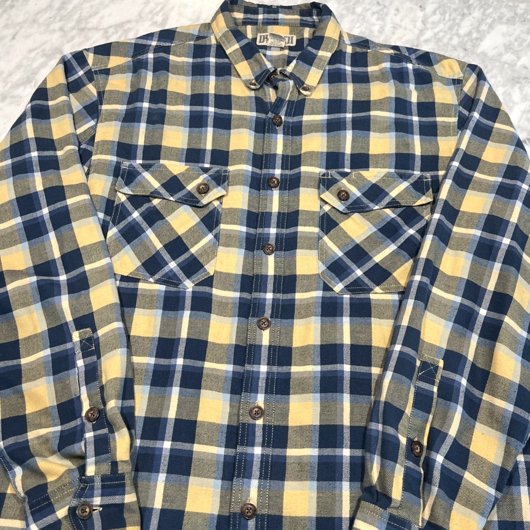 CO Duluth Trading Co Flannel Shirt Mens XL Tall Button-Down Plaid Blue Yellow Pockets Size US XL / EU 56 / 4 - 3 Thumbnail
