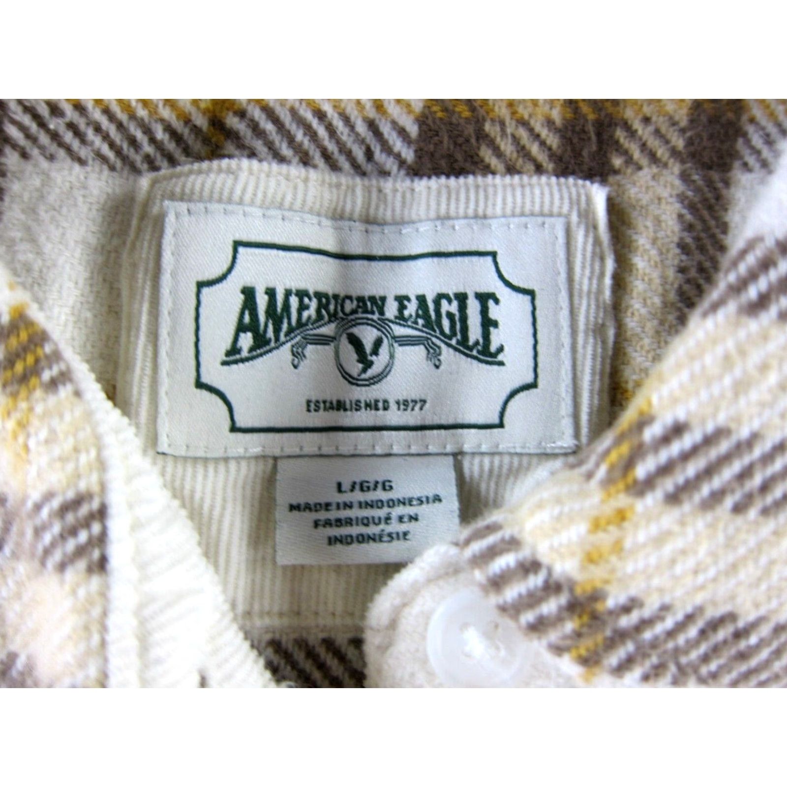 American Eagle Outfitters American Eagle Outfitters Plaid Button Up Flannel Shirt Women L Yellow Brown Ivory 90s Pattern Vintage Size L / US 10 / IT 46 - 4 Thumbnail