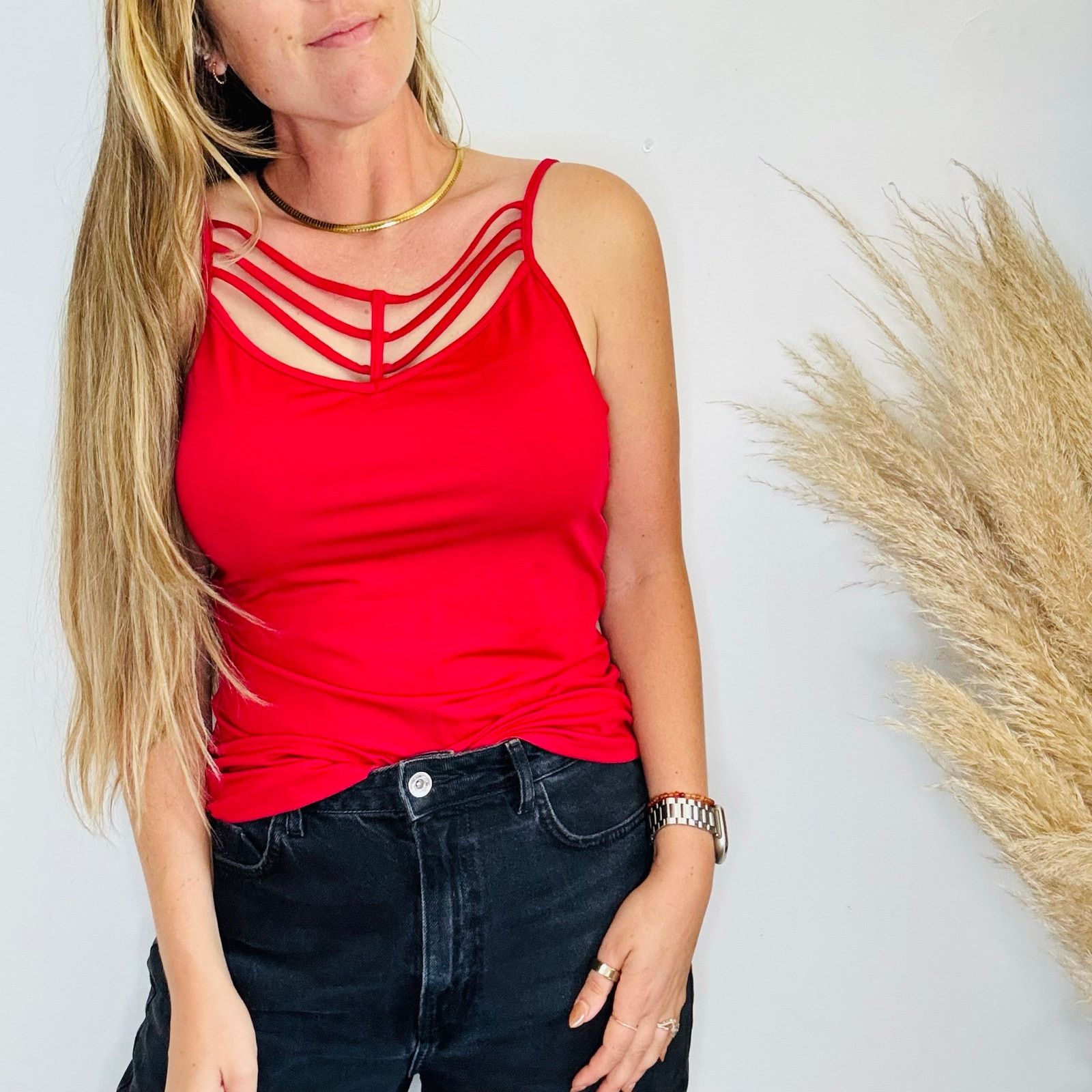 Vintage NEW VINTAGE Red Strappy Cutout Front $68 Tank Top Blouse M Size M / US 6-8 / IT 42-44 - 1 Thumbnail