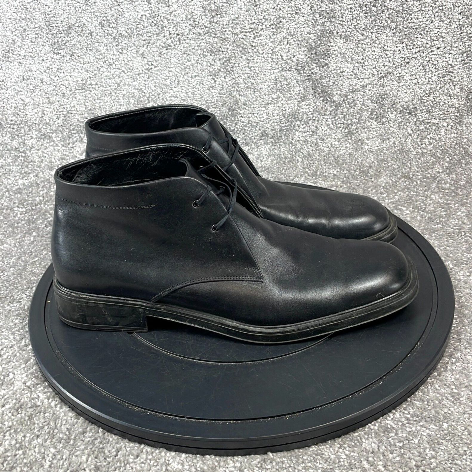 image of Salvatore Ferragamo Boots Men's Size 12 D Ankle Chukka Black Leather in White