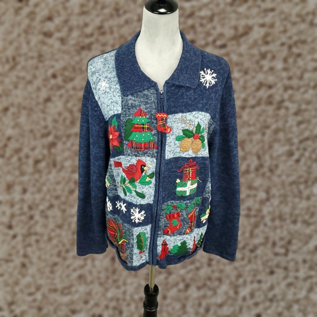 Vintage Tiara International Cardigan WOMENS XL Chirstmas Full Zip Holiday Sweater Size XL / US 12-14 / IT 48-50 - 1 Thumbnail